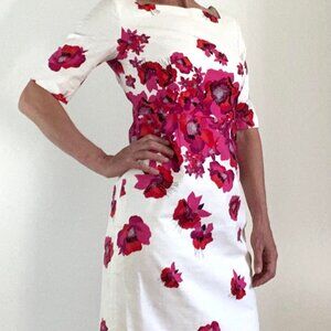 L.K Bennett London spring floral burst midi pencil dress size 6 US